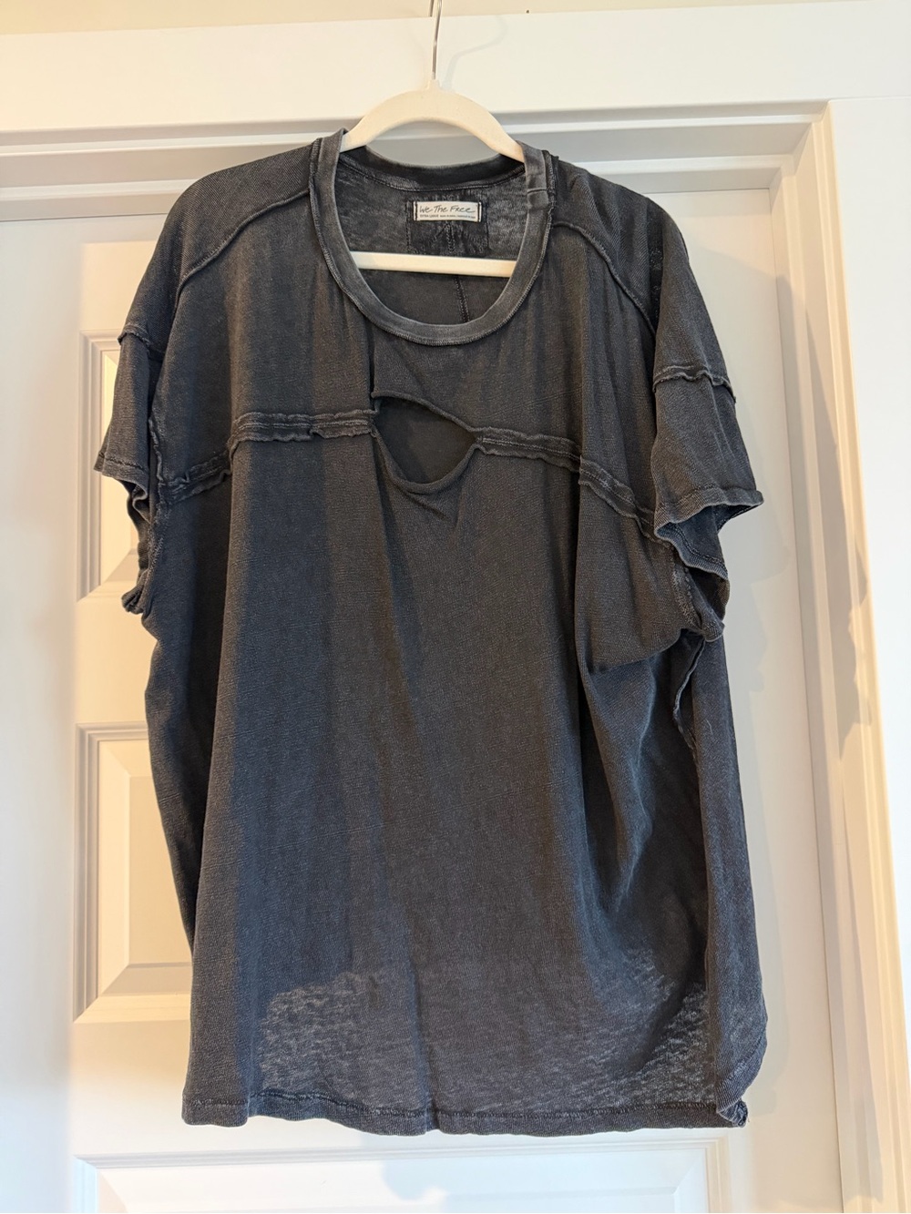 We The Free Washed Black Distressed Short Sleeve Tee